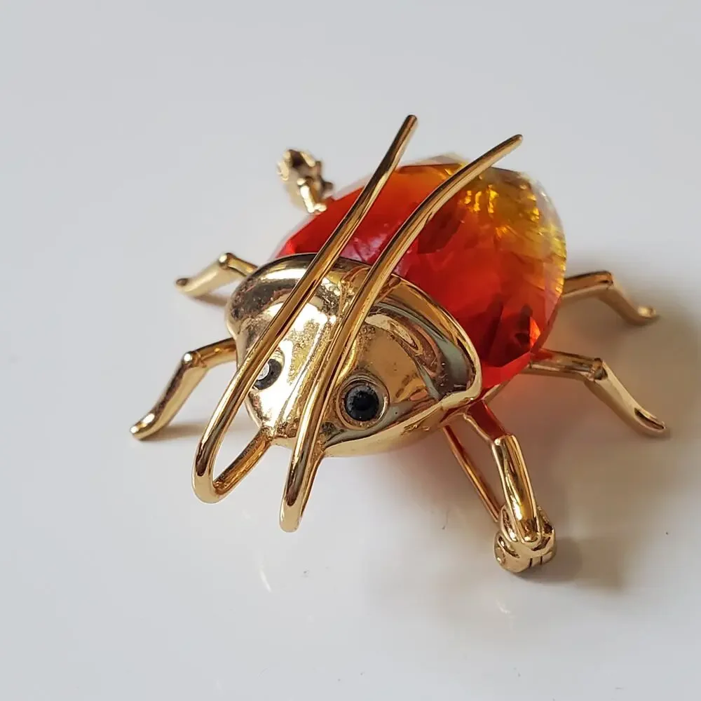 Swarovski Paradise Bugs Small Fire Opal Crystal Beetle Brooch Pin Chipped